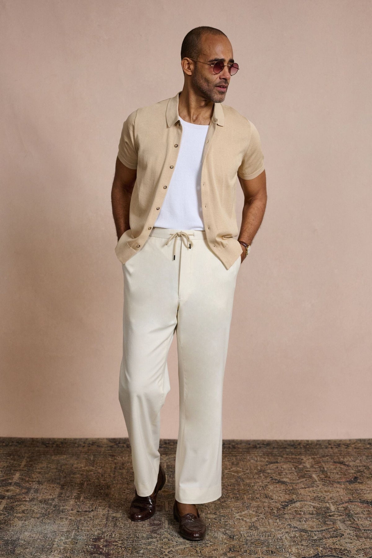 Made-to-Measure Cotton & Silk Short-Sleeve Knit Shirt Camel / Made-to-Measure