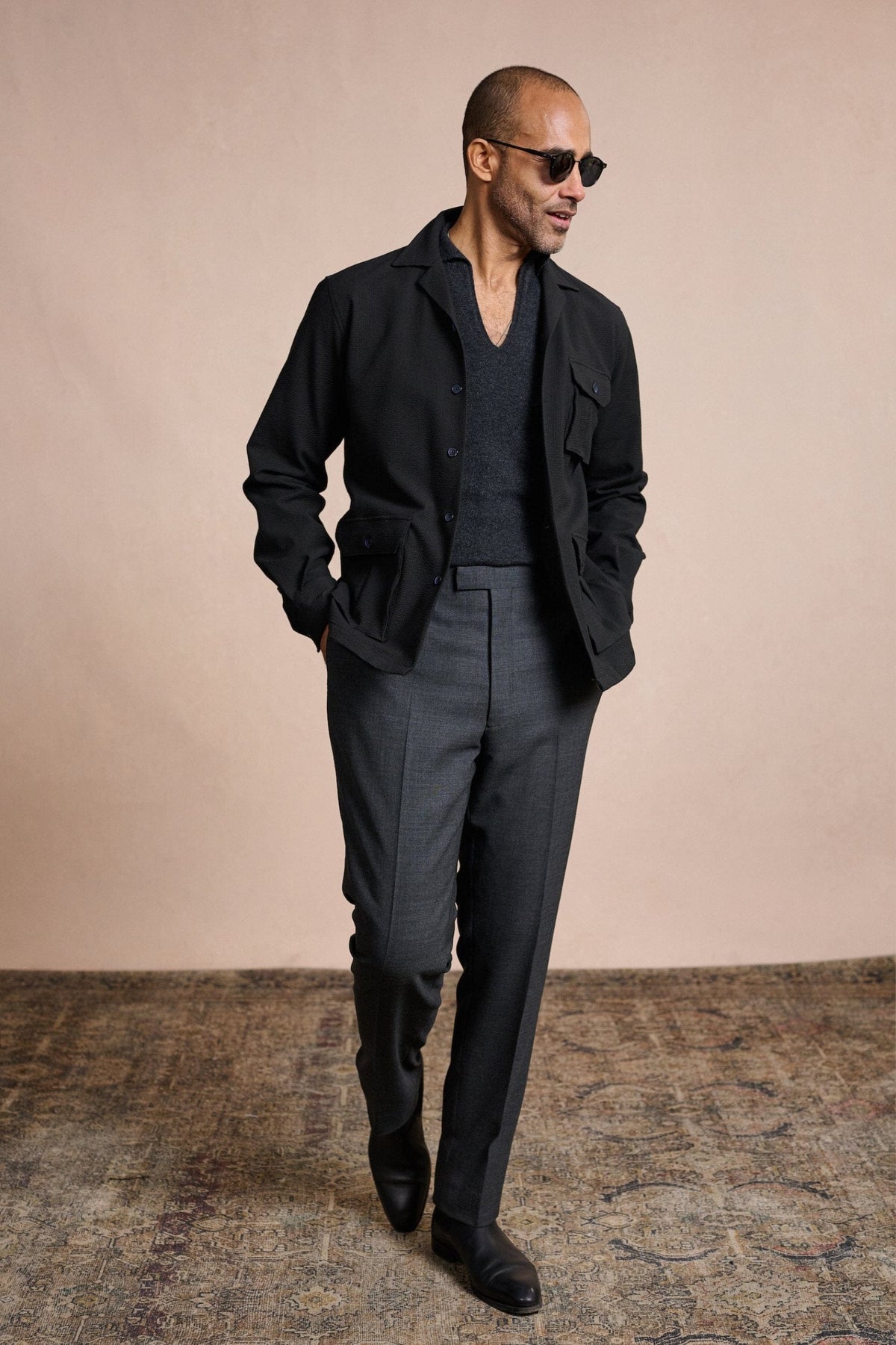 Performance Seersucker Shacket Bespoke / Black