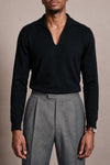 Myles Cashmere Long-Sleeve V-Neck Polo