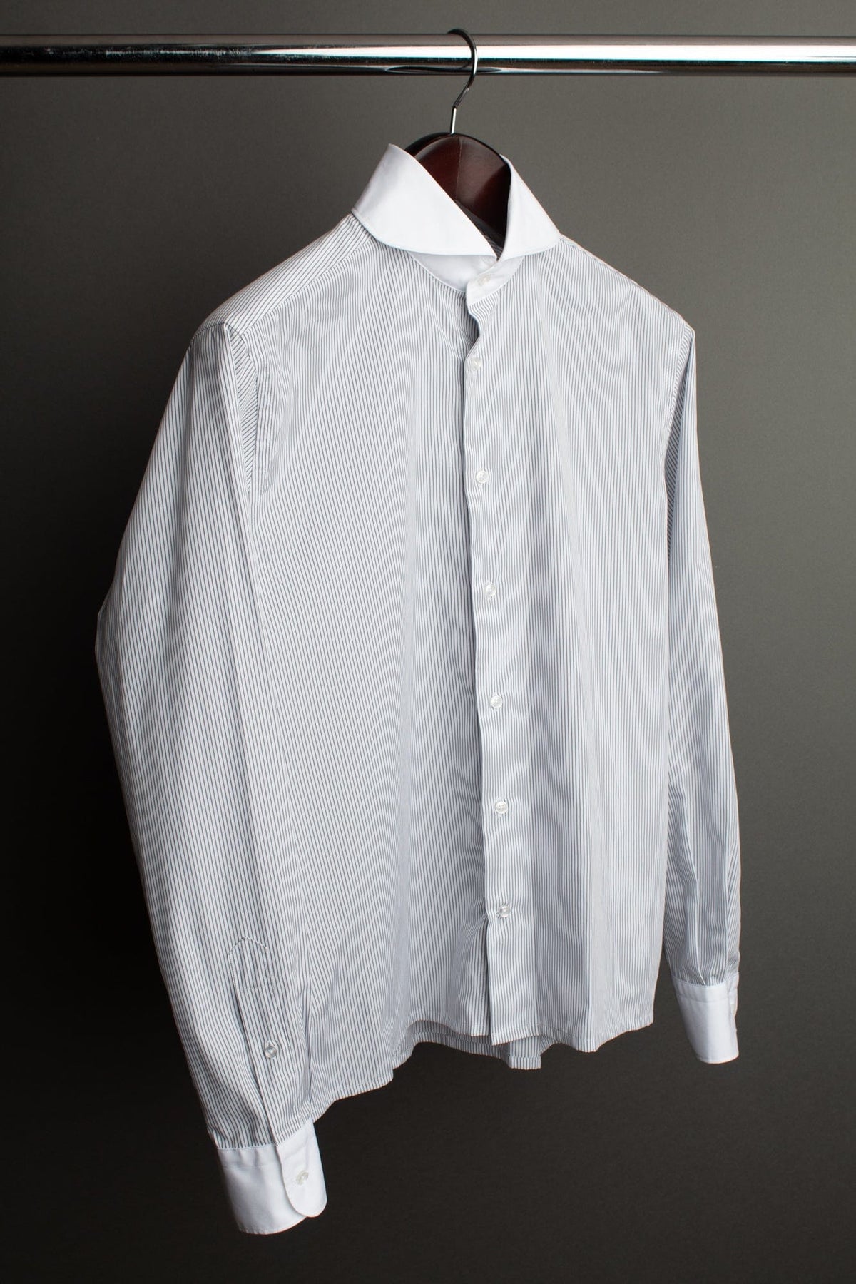 white dress shirt with black stripes Custom shirt made from pencil stripe fabric 鈥?Sleek Lines, Perfect for Sharp Office Style Green