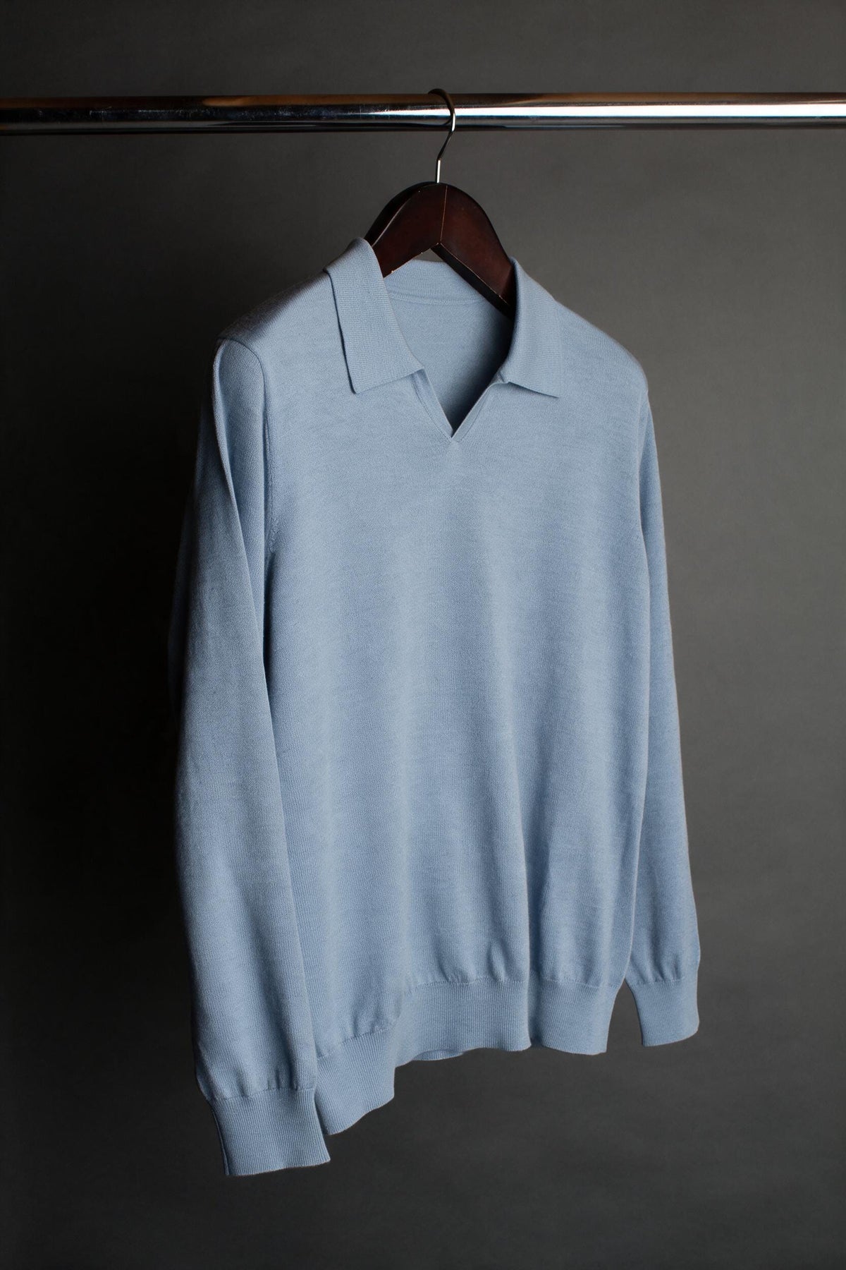 Made-to-Measure Wool & Cashmere V-Neck Long-Sleeve Polo