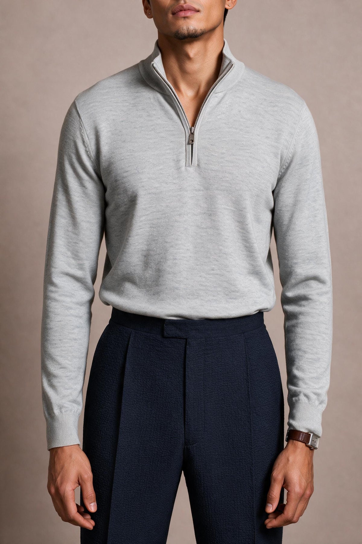 Made-to-Measure Merino Wool Quarter Zip Sweater