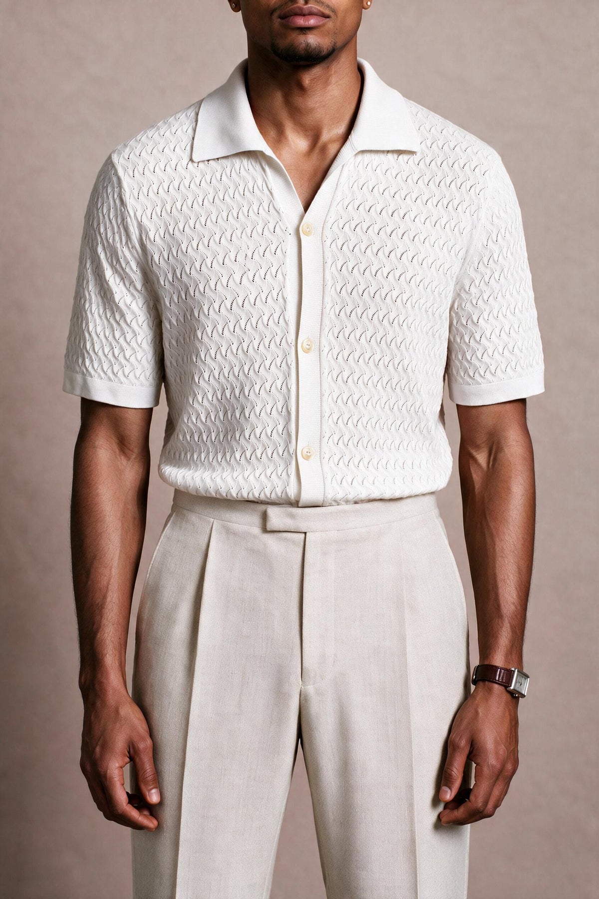 Ricardo Textured Button-Front Cotton Polo