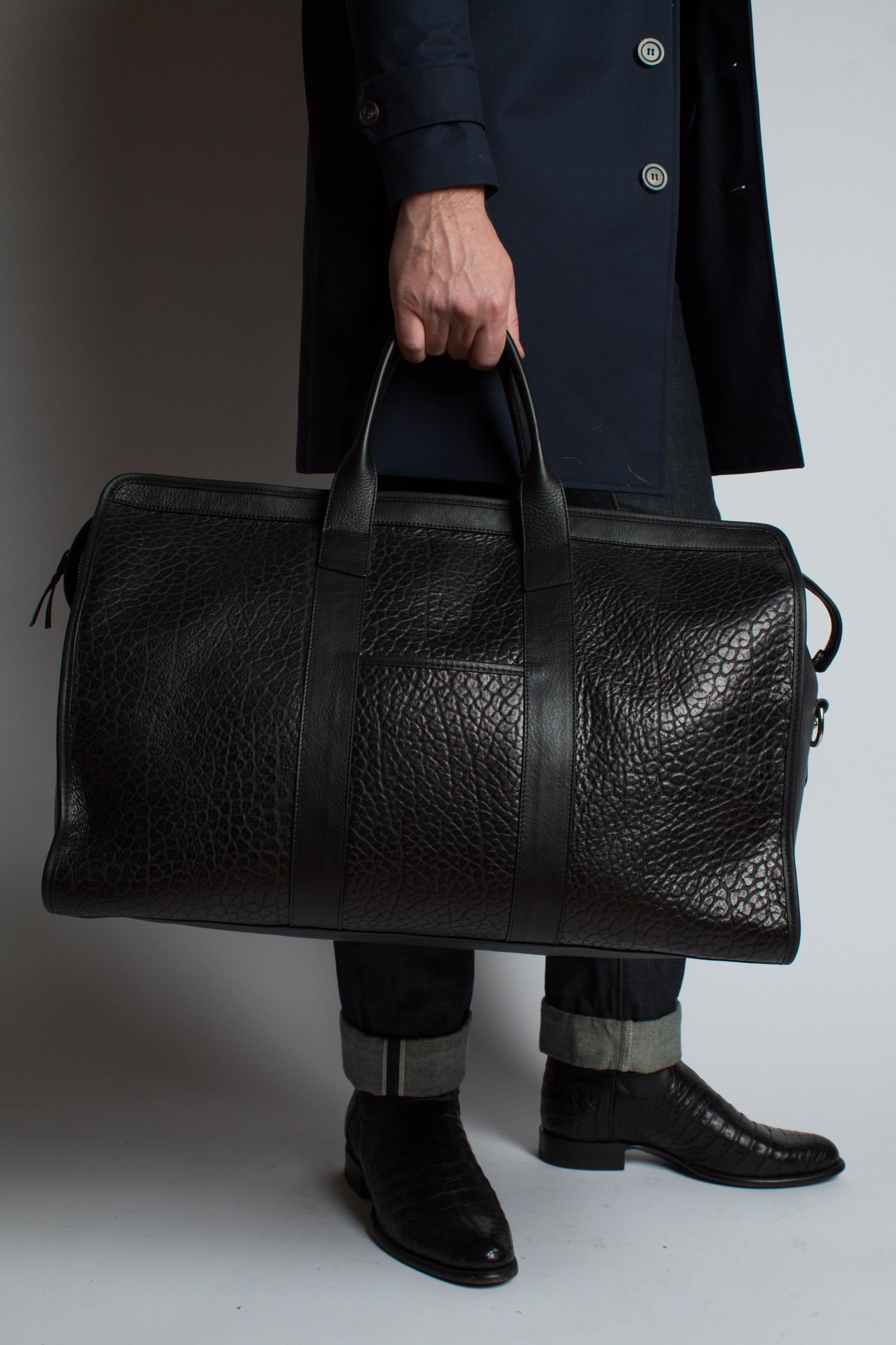 Embossed Lion Multi-Pockets Dark Brown Leather Duffle Bag by Brune & B