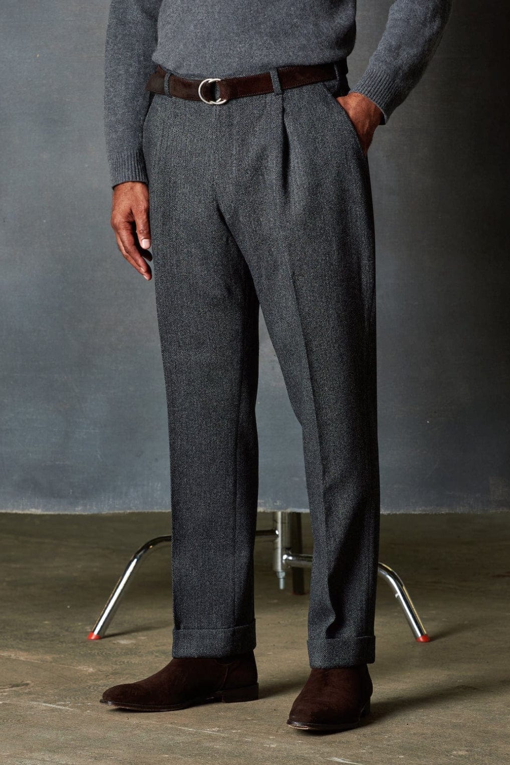 VBC Charcoal Wool Flannel Dress Pant with Side Tabs - Custom Fit Tailored  Clothing