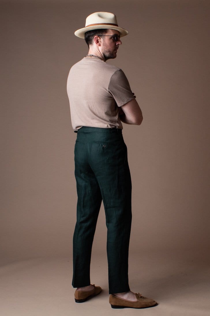 Men Pleated Linen Pants Classic Casual Business Straight Leg Dress Trousers  | eBay