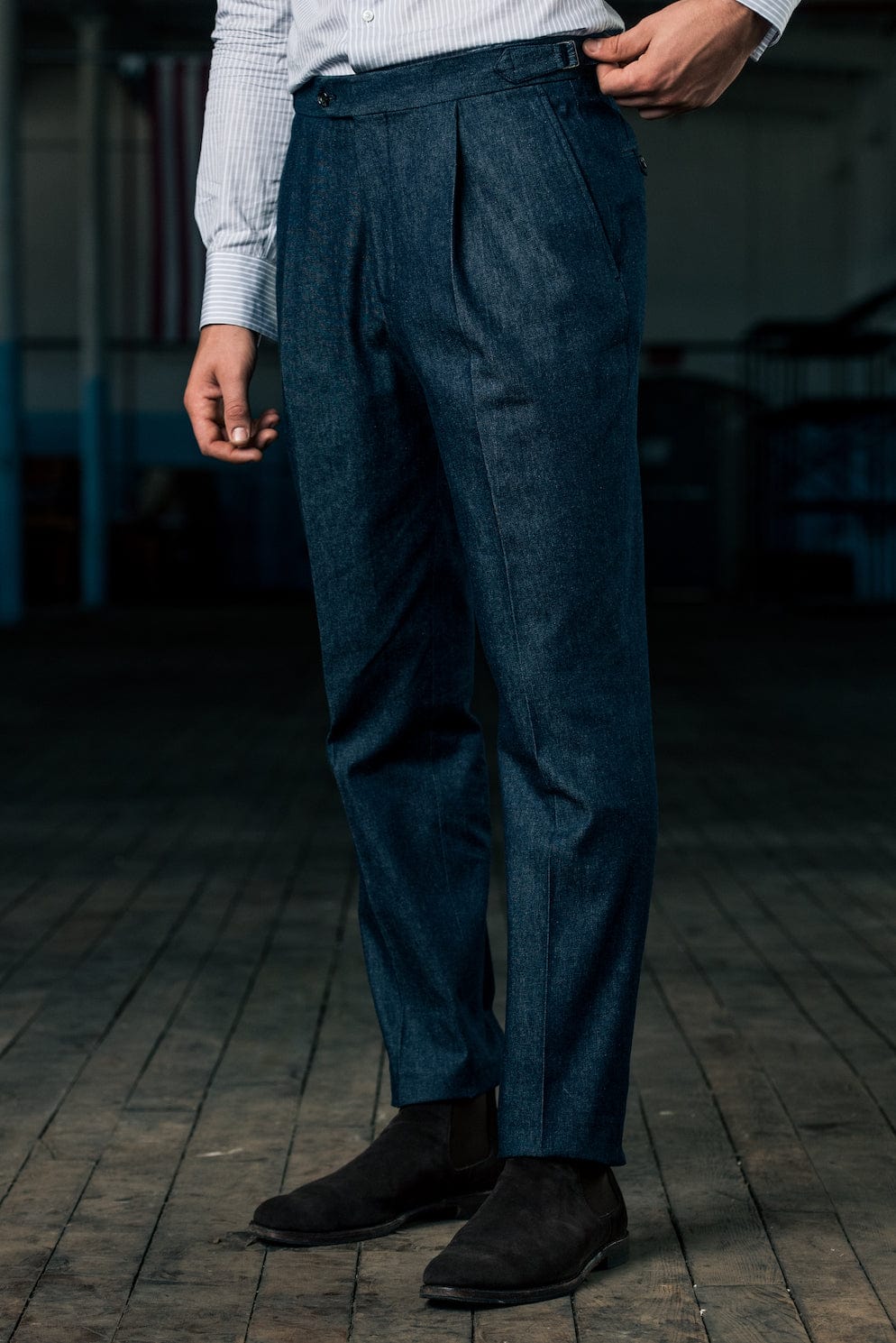 Custom cashmere stretch denim trouser | Soft luxury with casual versatility Indigo